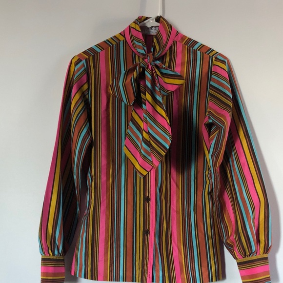 taz the tailor Tops - Striped Multicolor Blouse with Bow Tie